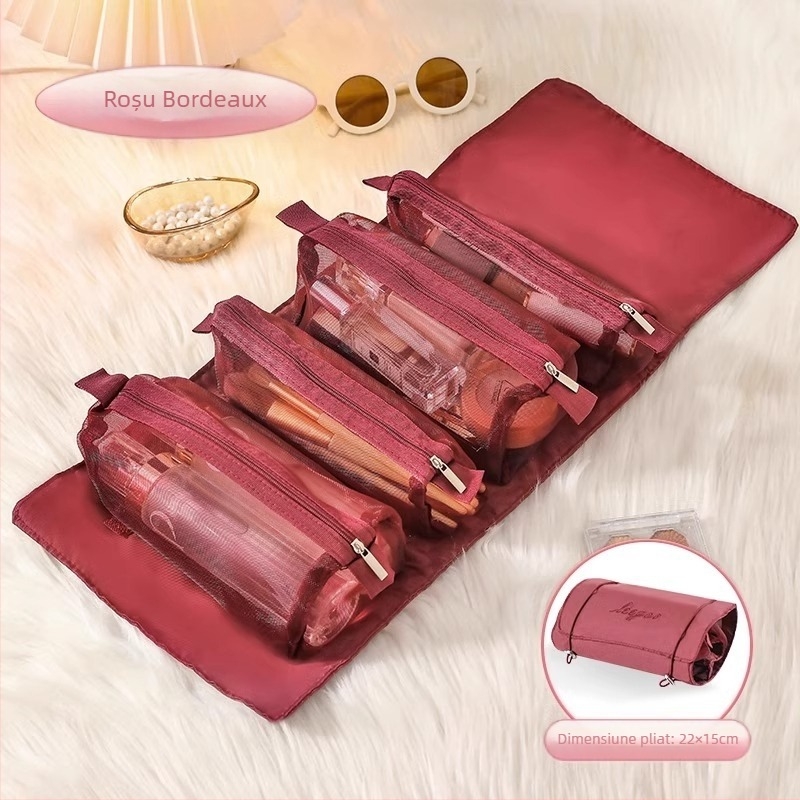 Geantă de depozitare pentru cosmetic cu design detașabil patru în unu și pliere, ultra ușoară, din Oxford, pentru femei, utilizare zilnică