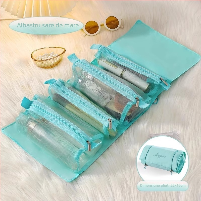 Geantă de depozitare pentru cosmetic cu design detașabil patru în unu și pliere, ultra ușoară, din Oxford, pentru femei, utilizare zilnică