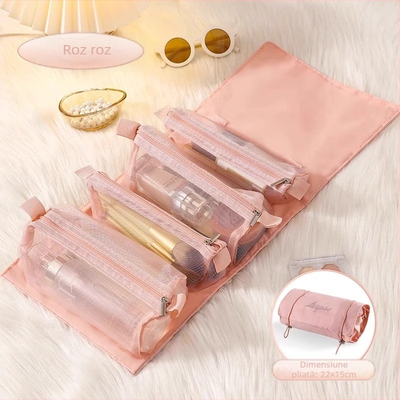 Geantă de depozitare pentru cosmetic cu design detașabil patru în unu și pliere, ultra ușoară, din Oxford, pentru femei, utilizare zilnică