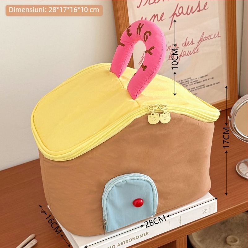 Geantă cosmetică de formă cubică, cu izolație pentru călătorii, din poliester.