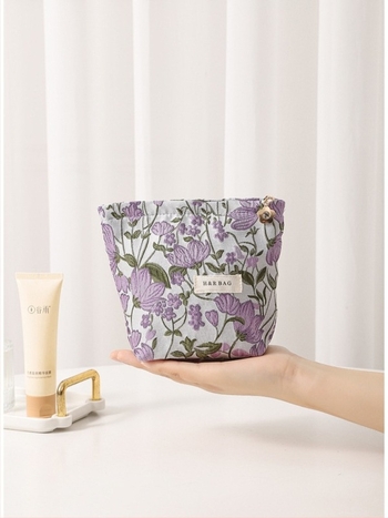 Geantă cosmetică din pânză cu motiv de flori taro, colorată prin fire, clutch portabil pentru fete, potrivită pentru școală și călătorii