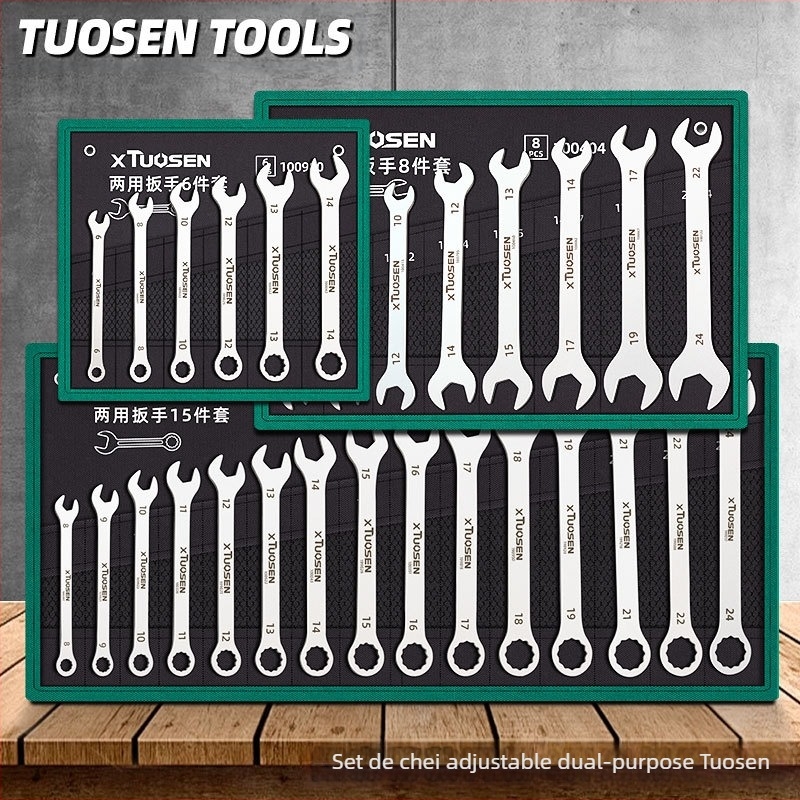 Set de chei cu capete deschise, Plum Blossom, dublă utilizare, XTuosen, oțel de înalt carbon, galvanizat, greutate 1.03