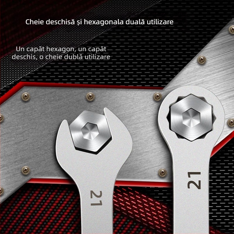 Set de chei cu capete deschise, Plum Blossom, dublă utilizare, XTuosen, oțel de înalt carbon, galvanizat, greutate 1.03