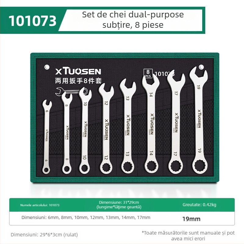 Set de chei cu capete deschise, Plum Blossom, dublă utilizare, XTuosen, oțel de înalt carbon, galvanizat, greutate 1.03