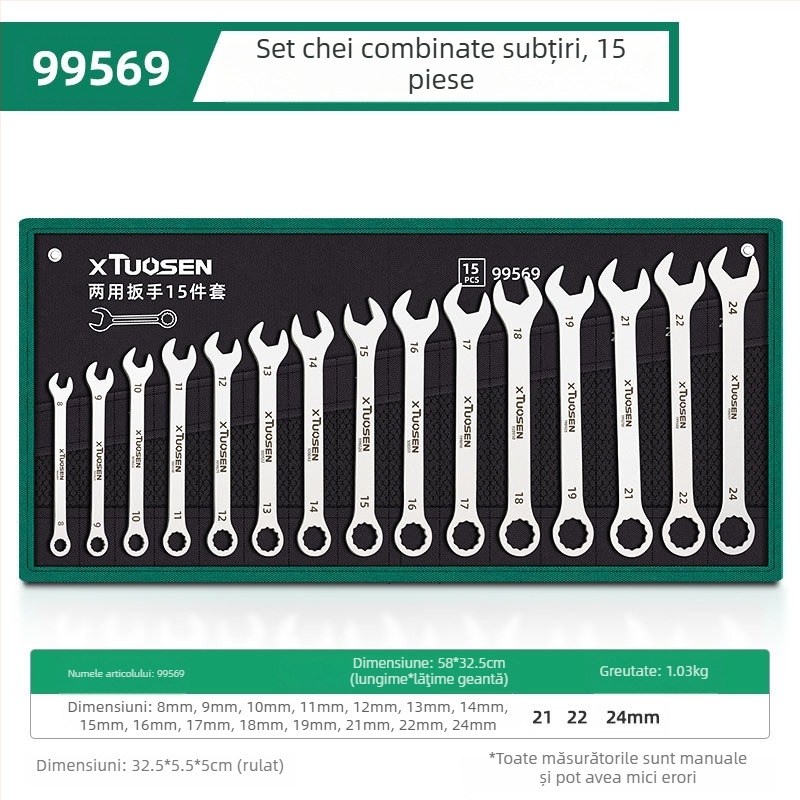 Set de chei cu capete deschise, Plum Blossom, dublă utilizare, XTuosen, oțel de înalt carbon, galvanizat, greutate 1.03