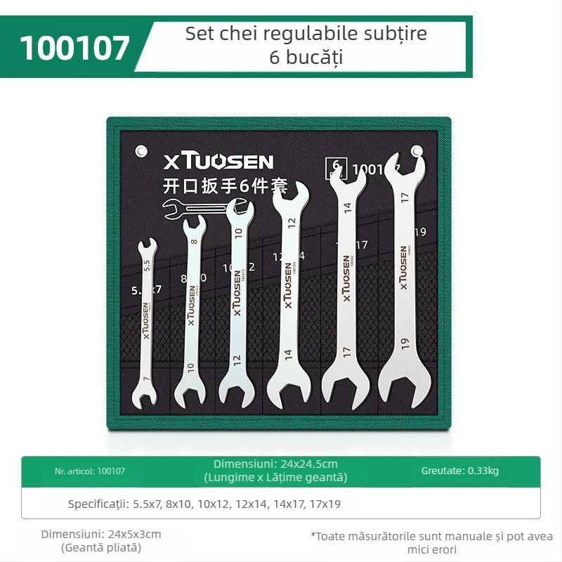 Set de chei cu capete deschise, Plum Blossom, dublă utilizare, XTuosen, oțel de înalt carbon, galvanizat, greutate 1.03