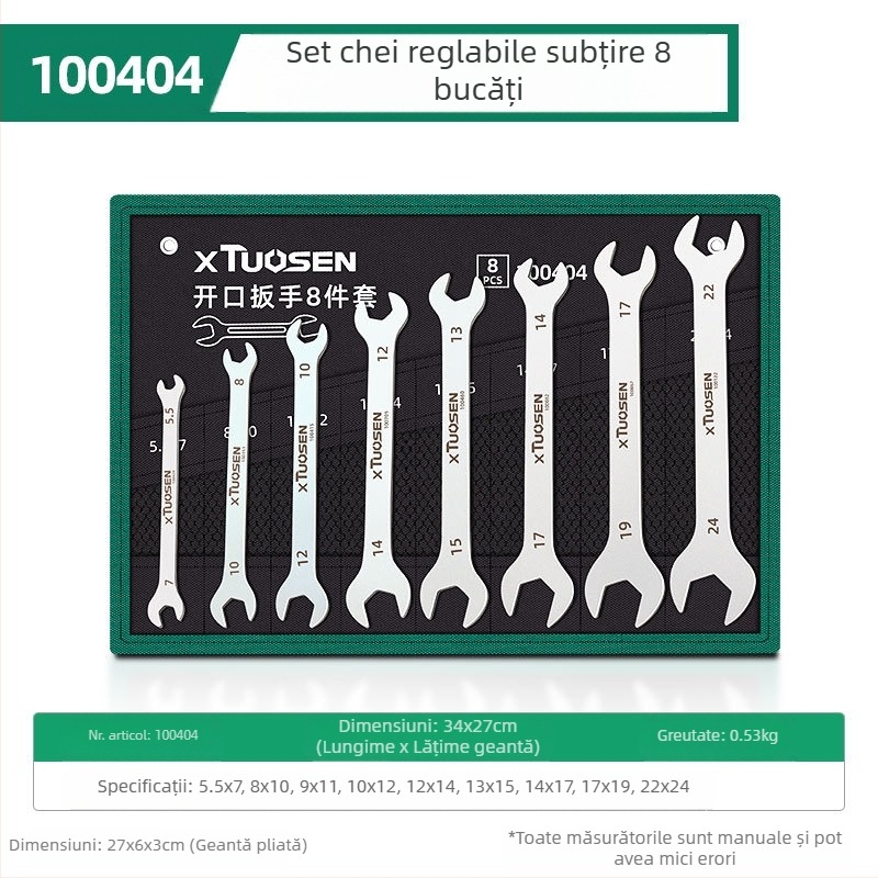 Set de chei cu capete deschise, Plum Blossom, dublă utilizare, XTuosen, oțel de înalt carbon, galvanizat, greutate 1.03