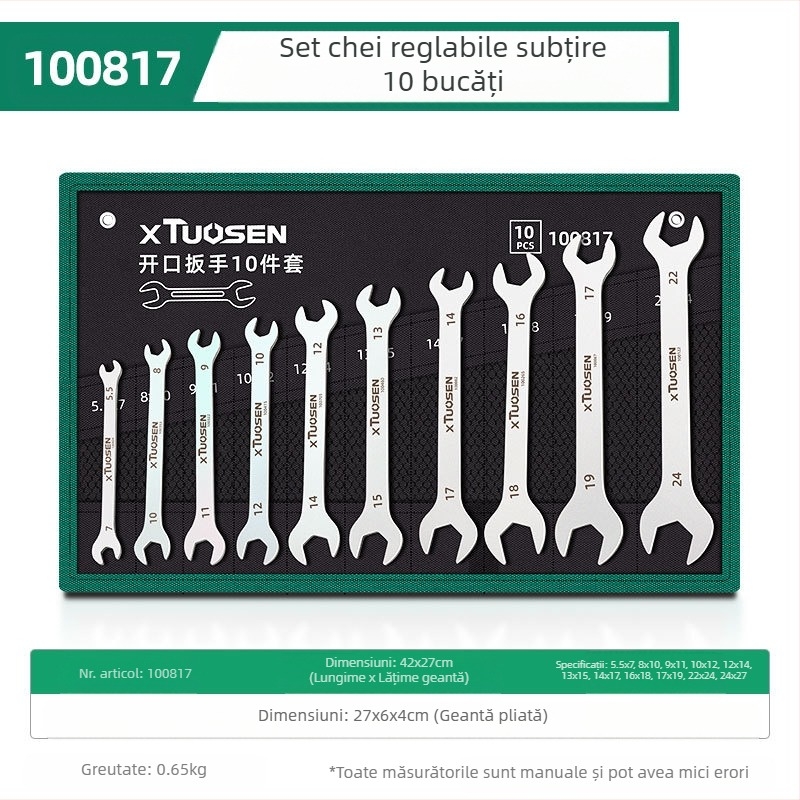 Set de chei cu capete deschise, Plum Blossom, dublă utilizare, XTuosen, oțel de înalt carbon, galvanizat, greutate 1.03