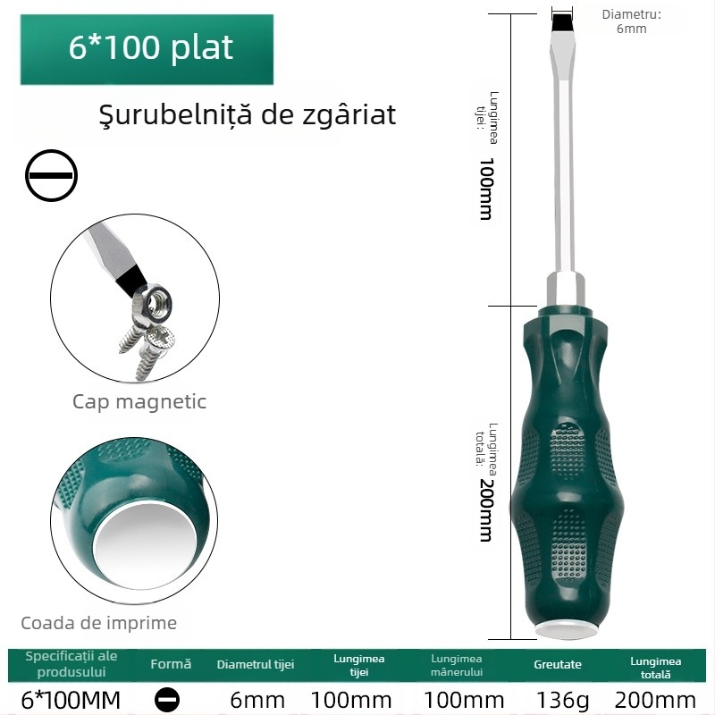 TOTCHI şurubelniță magnetică, oțel crom-vanadiu, neizolată, vârf încrucișat, tip Torx Plum Blossom