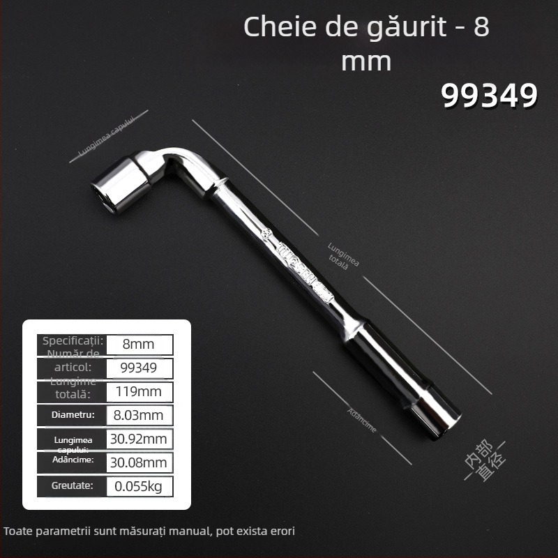 Cheie cu soclu, profil în formă de L, oțel 45#, cromată, standard metric, model 8-22