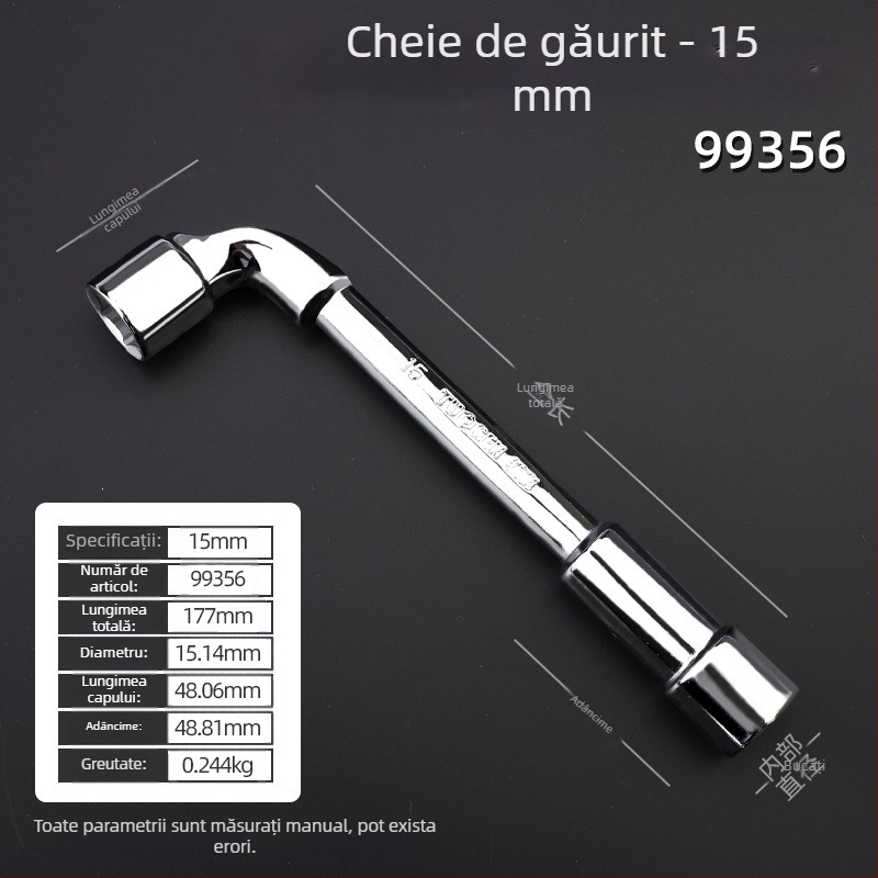 Cheie cu soclu, profil în formă de L, oțel 45#, cromată, standard metric, model 8-22