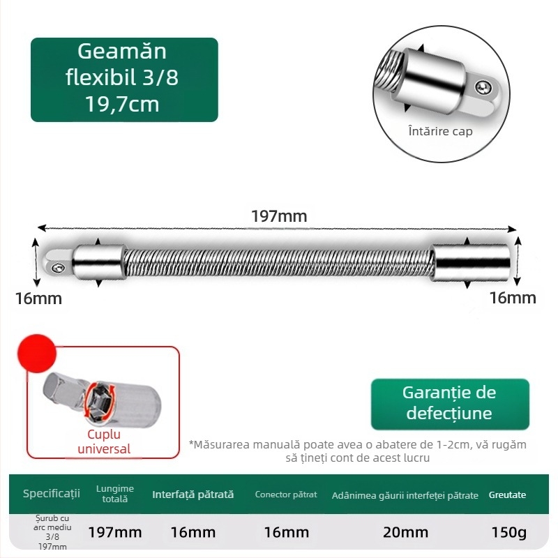 Cheie electrică cu tijă de conectare flexibilă, prelungitor universal și ax flexibil