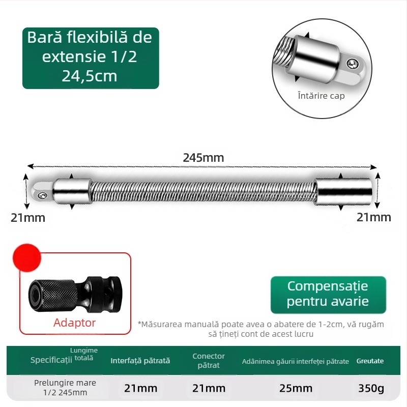 Cheie electrică cu tijă de conectare flexibilă, prelungitor universal și ax flexibil