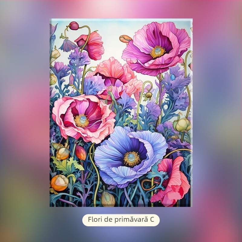 Ciorchini de flori – DIY pictură digitală în ulei, lucrare florală pictată manual, umplere cu acril, fără ramă, stil modern minimalist