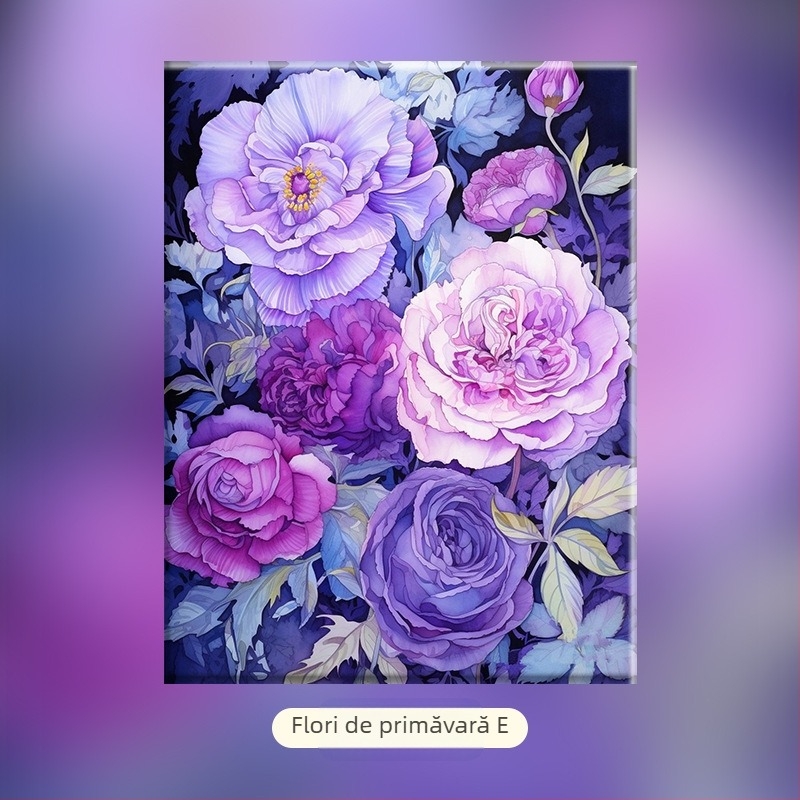 Ciorchini de flori – DIY pictură digitală în ulei, lucrare florală pictată manual, umplere cu acril, fără ramă, stil modern minimalist