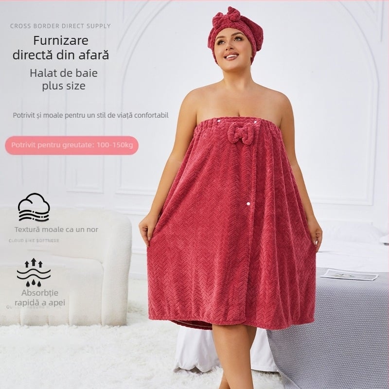 Halat de baie purtabil pentru femei adulte, catifea coral, 505/680 g, seria Prințesa, pentru iarnă