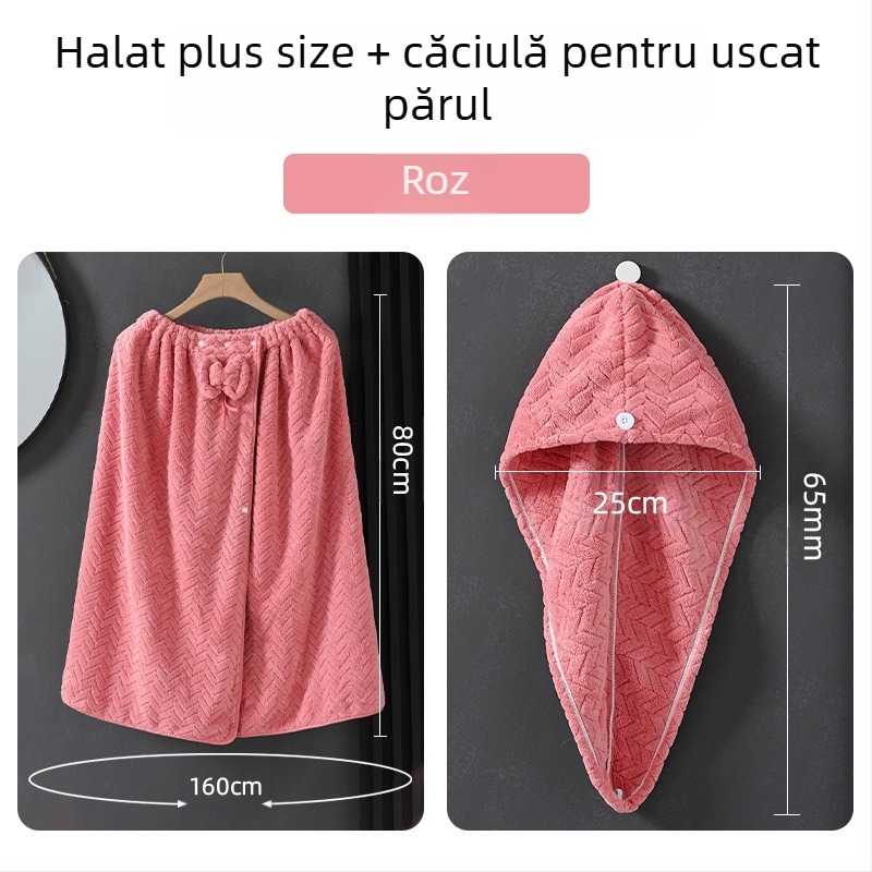 Halat de baie purtabil pentru femei adulte, catifea coral, 505/680 g, seria Prințesa, pentru iarnă