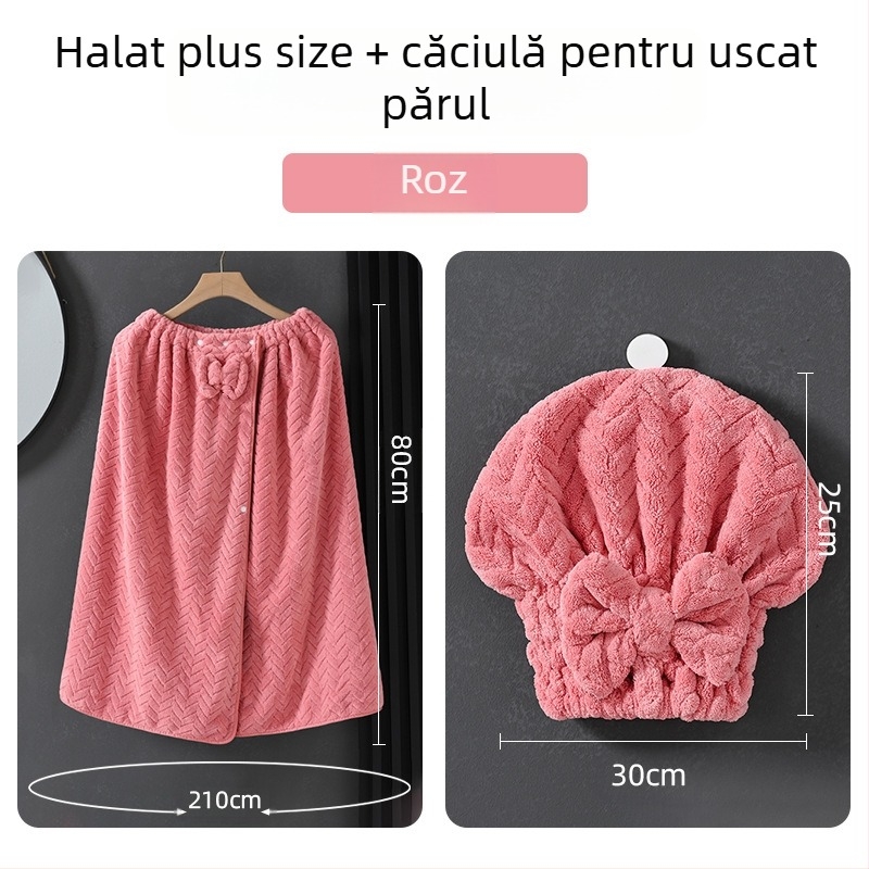 Halat de baie purtabil pentru femei adulte, catifea coral, 505/680 g, seria Prințesa, pentru iarnă