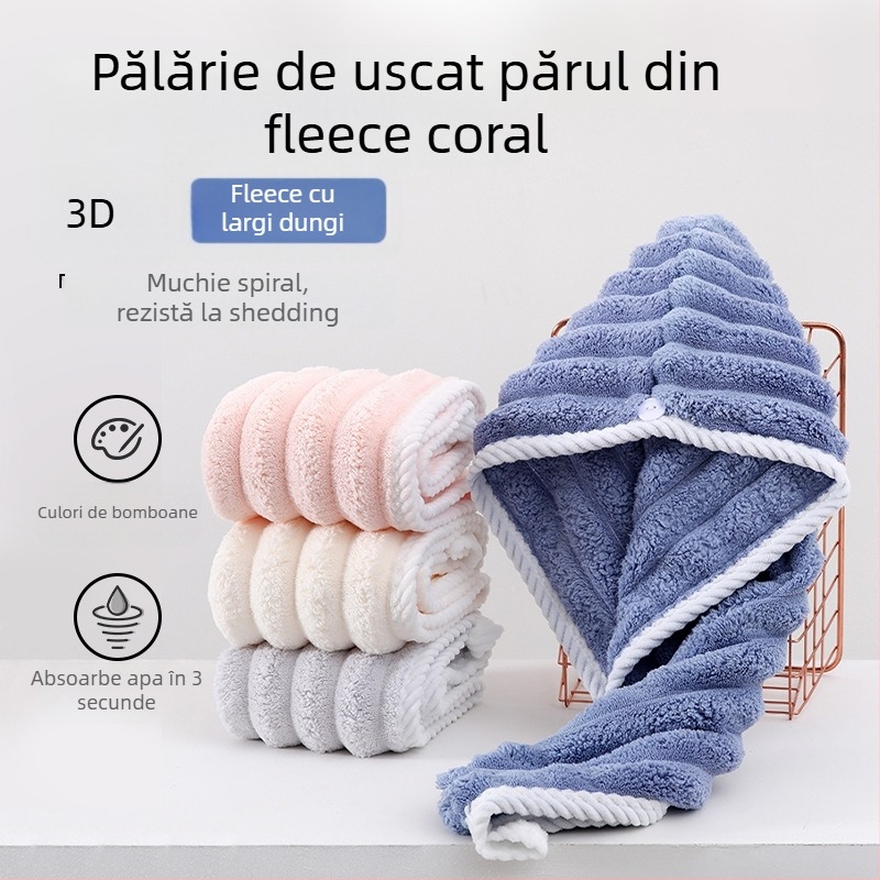 Corner Rabbit căpăcel pentru păr din fleece coral pentru femei, turbán absorbant gros, prosop pentru uscat părul, 21 fire, 80–99 g, cusătură de tiv