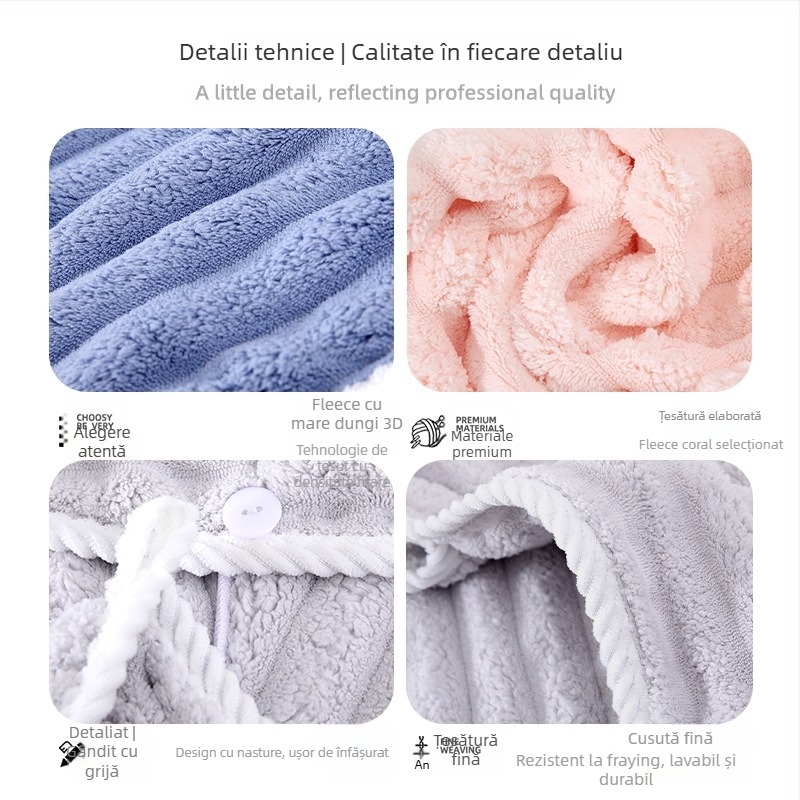 Corner Rabbit căpăcel pentru păr din fleece coral pentru femei, turbán absorbant gros, prosop pentru uscat părul, 21 fire, 80–99 g, cusătură de tiv