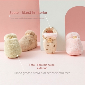 Pantofi pentru copii mici cu design desen animat (12–36 luni; partea superioară din bumbac; căptușeală fleece; talpă moale; toamnă–iarna)