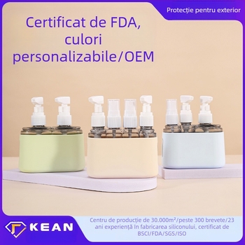 Set de umplere de călătorie trei în unu, cu sticle cosmetice din plastic și silicon, model TA3 sub-umplere, ambalare exterioară