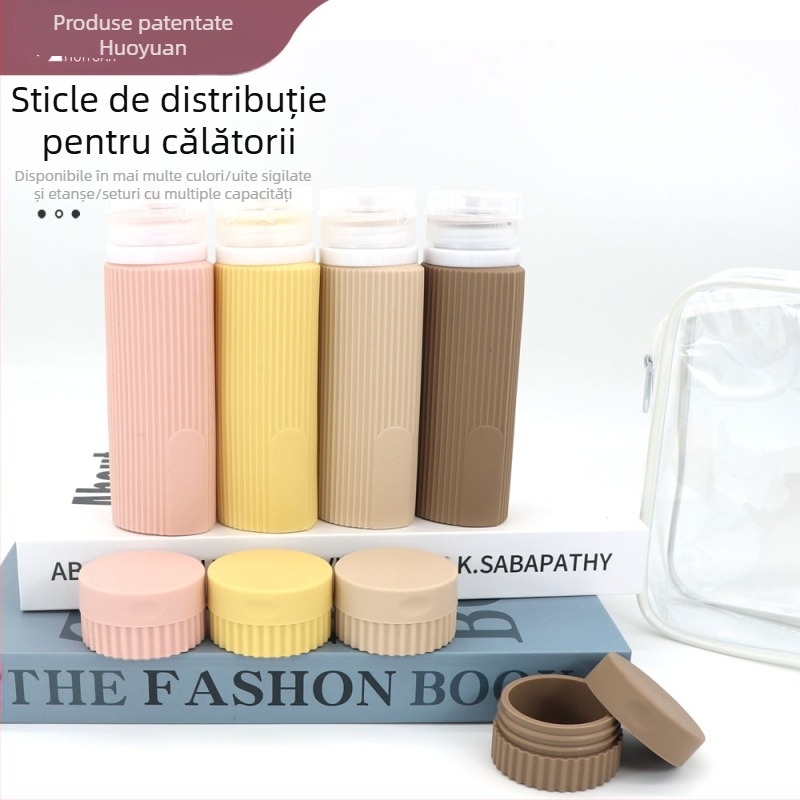 Sticle din silicon pentru dozare – loțiune, șampon și gel de duș, set de 6 sau 8 bucăți, turnare hidraulică, ambalaj PVC