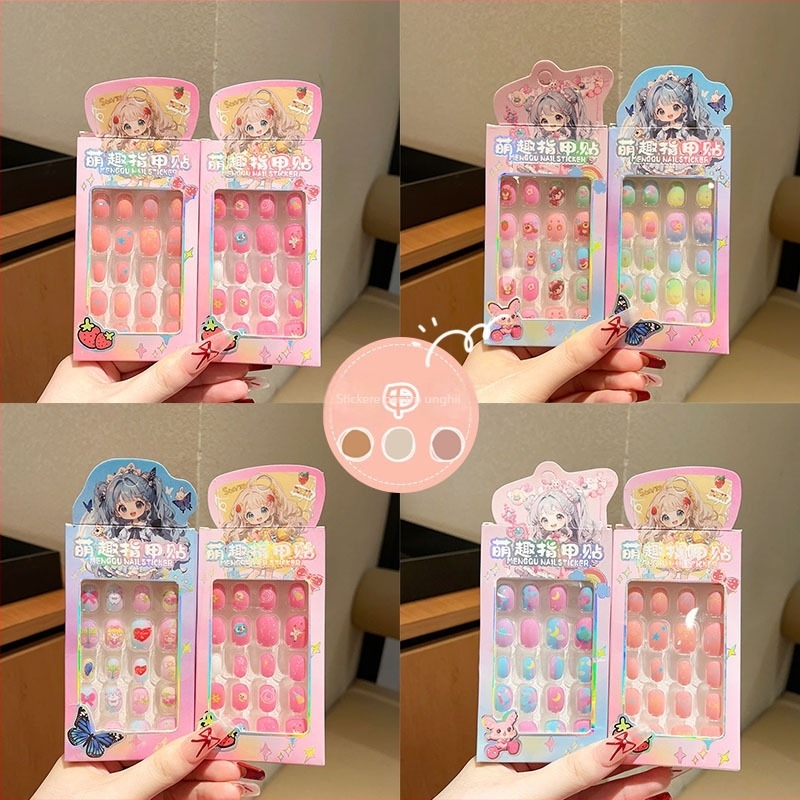 Stickere pentru unghii pentru copii, material PET, 24 bucăți, autoadezive, modele: lalele, flori, funda, cer înstelat, fluture, lună