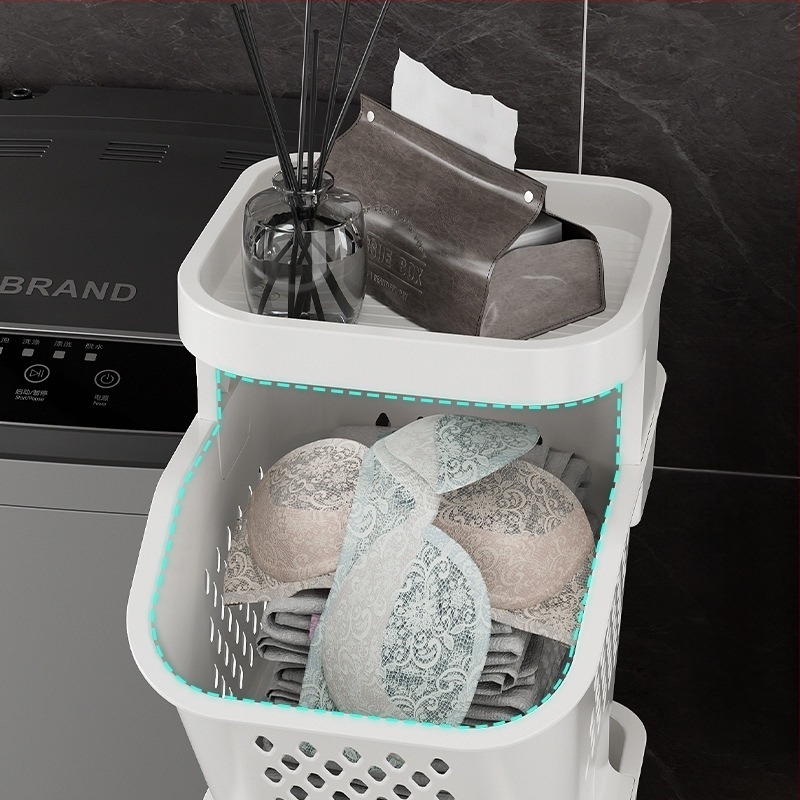 Coș de rufe cu mai multe compartimente și roți – Material PP, uz casnic/băi, Stil modern simplu
