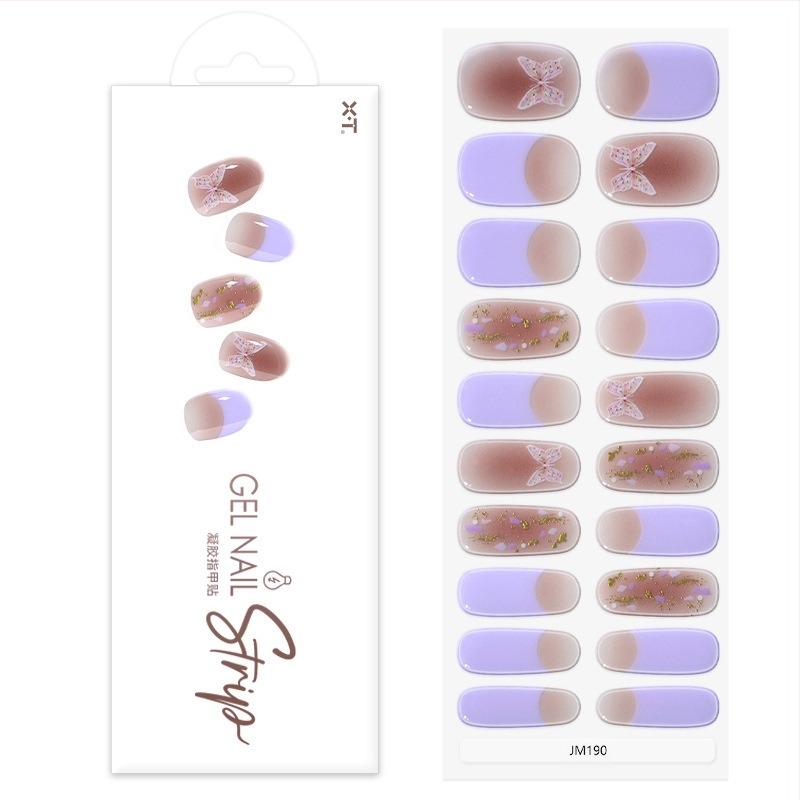 XT Benzi de unghii cu model fluture – gel UV, semi-uscate, acoperire completă