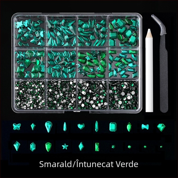 Jane Workshop seria Princess, cutie cu 12 compartimente pentru cristale de unghii din sticlă, bază plată, modele: fluture, lună, picătură de apă, stele