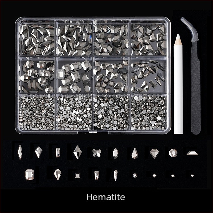 Jane Workshop seria Princess, cutie cu 12 compartimente pentru cristale de unghii din sticlă, bază plată, modele: fluture, lună, picătură de apă, stele