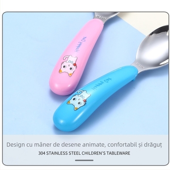 Set pentru copii din oțel inoxidabil 304 pentru învățarea bețișoarelor, cu furculiță și lingură, desen animat, luciu oglindă, logo personalizabil