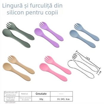 Set silicon bebeluș: linguriță și furculiță, 2 piese, tacâmuri moi pentru antrenament, de la 3 luni