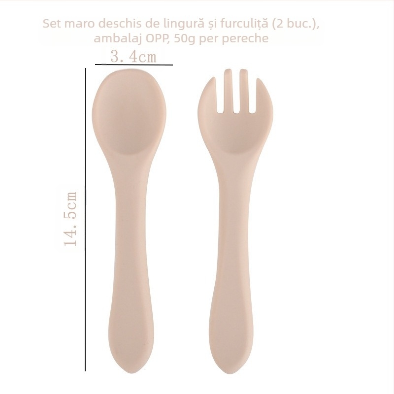 Set silicon bebeluș: linguriță și furculiță, 2 piese, tacâmuri moi pentru antrenament, de la 3 luni