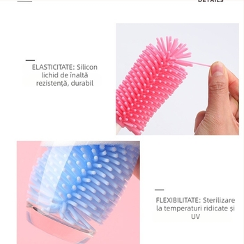 Set de perii pentru sticla bebelușului: perie pentru tetină, perie pentru tub și perie rotativă din silicon