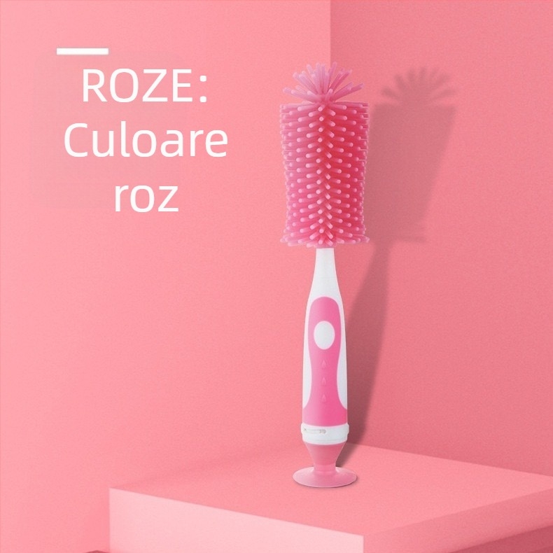 Set de perii pentru sticla bebelușului: perie pentru tetină, perie pentru tub și perie rotativă din silicon