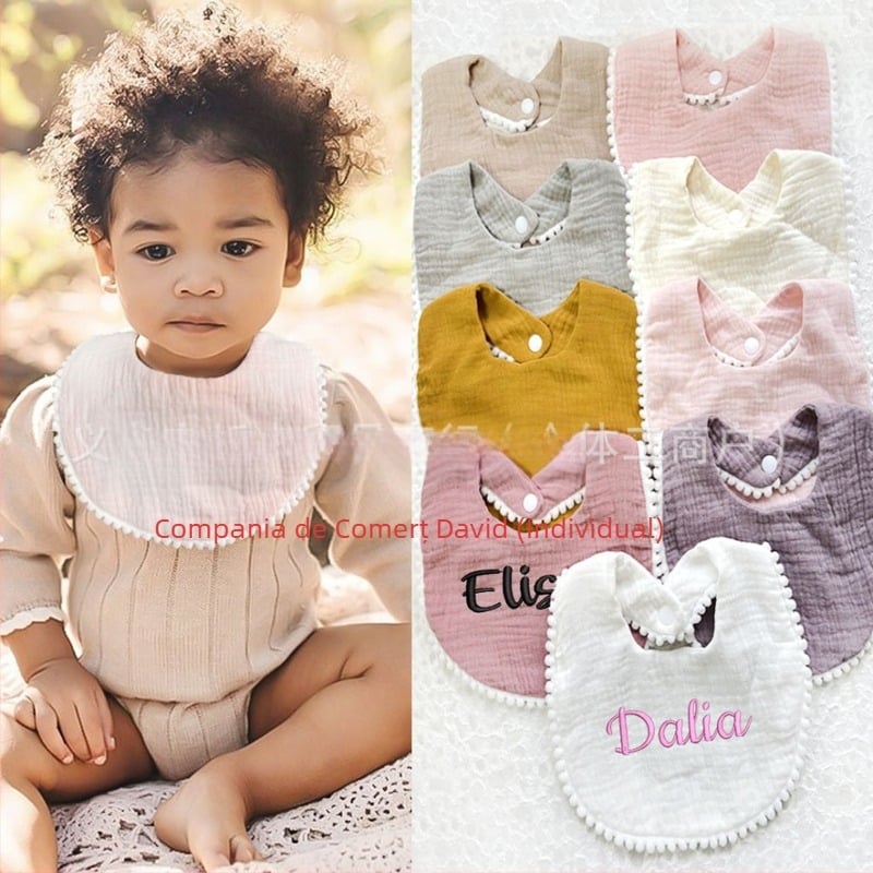 Salivă bebeluți din tifon de bumbac, dublu strat, broderie, pentru sugari 1–3 ani (80–100 cm), greutate 0,05 kg