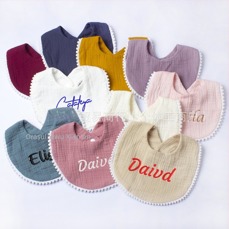 Salivă bebeluți din tifon de bumbac, dublu strat, broderie, pentru sugari 1–3 ani (80–100 cm), greutate 0,05 kg