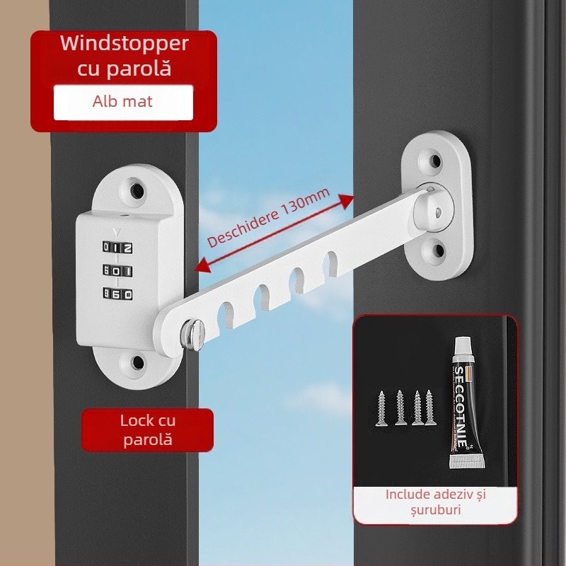 Încuietoare de siguranță pentru ferestre, instalare fără găuri, protecție pentru copii, din aliaj de aluminiu și oțel plastic, pentru ferestre exterioare, marca Deyibao