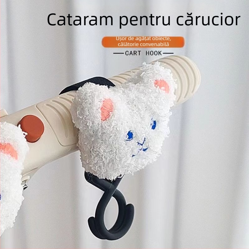 Umeraș pentru cărucior cu cap de urs din pluș, broderie în stil coreean, fixare Velcro — Categorie: Părți, Material: Pluș, Brand: Altul, Import: Nu