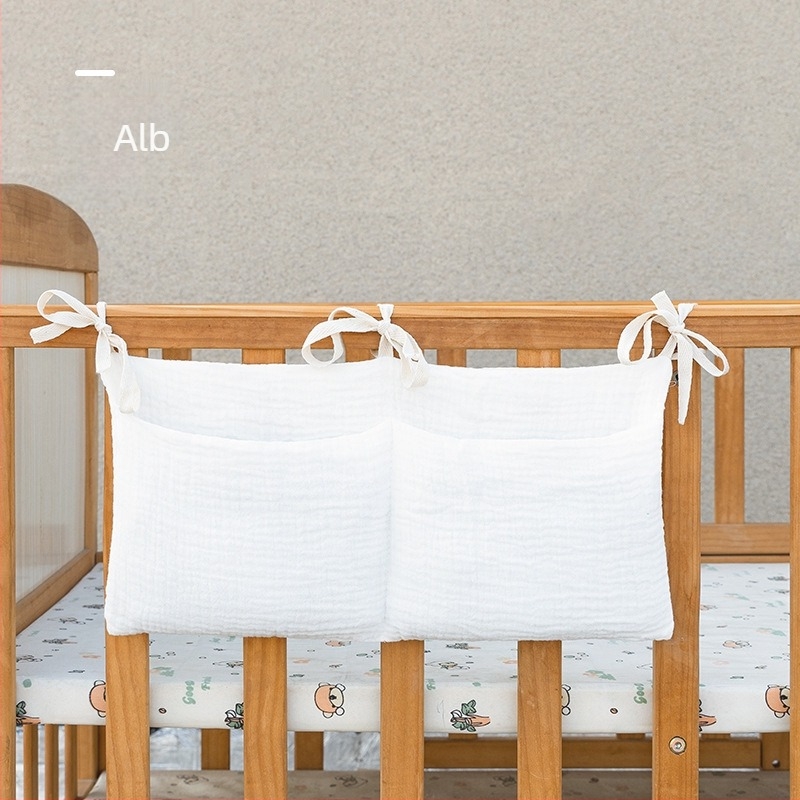 Geantă de depozitare lângă pat pentru bebeluți, din bumbac dublu, cu două buzunare, atârnată de cărucior, imprimat cu design pentru biberon