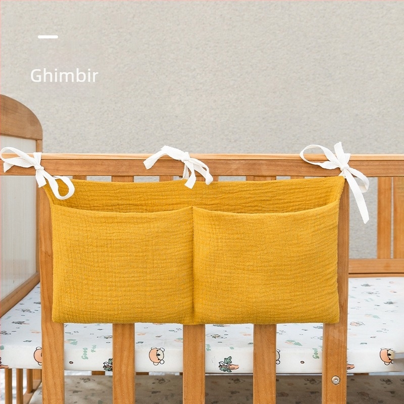 Geantă de depozitare lângă pat pentru bebeluți, din bumbac dublu, cu două buzunare, atârnată de cărucior, imprimat cu design pentru biberon