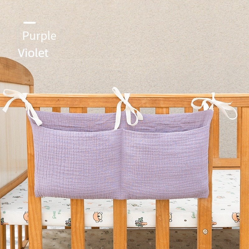 Geantă de depozitare lângă pat pentru bebeluți, din bumbac dublu, cu două buzunare, atârnată de cărucior, imprimat cu design pentru biberon