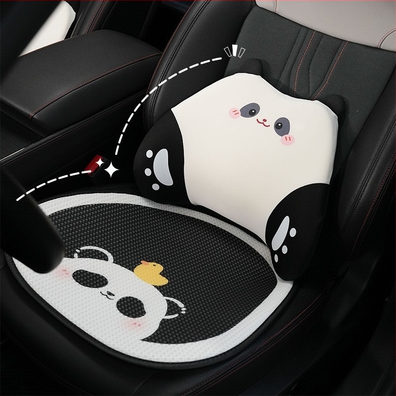 Perna de cap pentru mașină cu design Panda, umplutură memory cotton, material ice silk, universal pentru toate anotimpurile