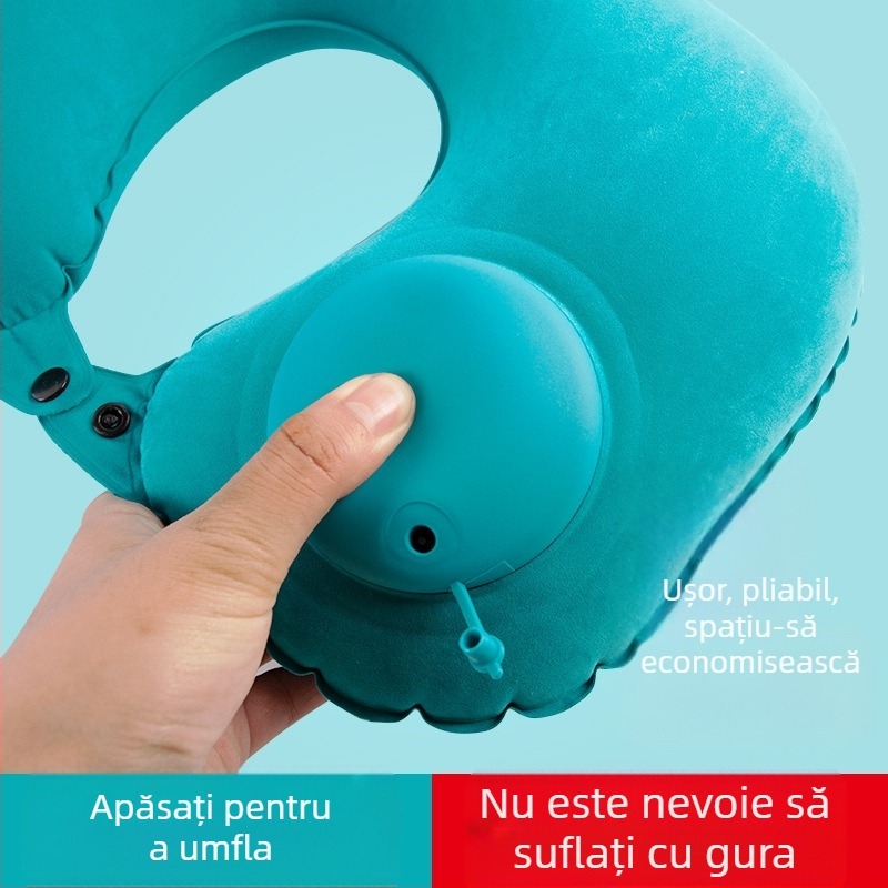 Set pernă de gât pentru călătorii Malisjiang – trei piese cu mască pentru ochi și dopuri de urechi; pernă gonflabilă în formă de U, PVC cu flocking, personalizabil