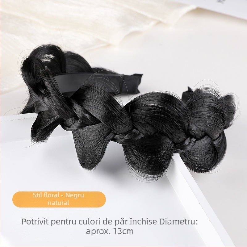 Perucă cu bandă împletită pentru femei — stil Mori, lux ușor, împletitură în formă de coastă de pește, bandă anti-alunecare cu dinți, răsucire, sârmă rezistentă la temperatură, fără vopsire sau îndreptare