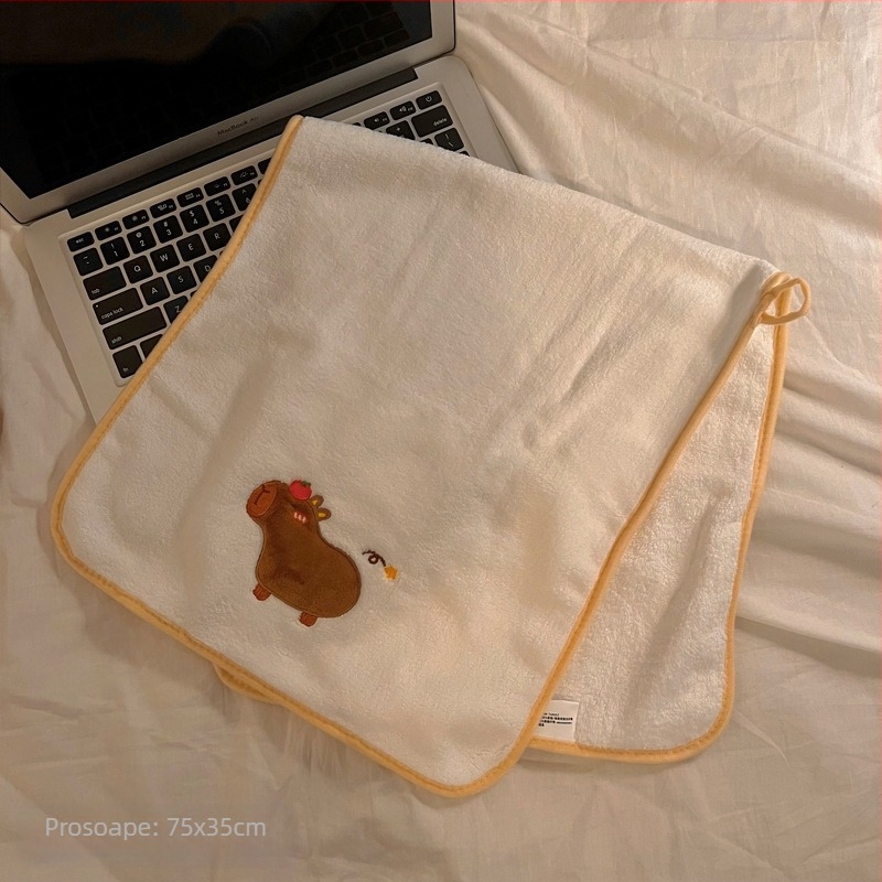 Longshen set de 2 prosoape de baie cu temă purcel de guineea, catifea corală, 150D, 300–400 g, broderie