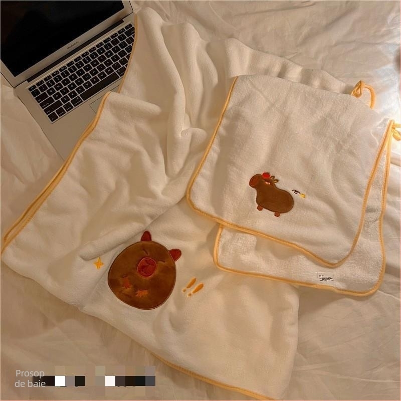 Longshen set de 2 prosoape de baie cu temă purcel de guineea, catifea corală, 150D, 300–400 g, broderie