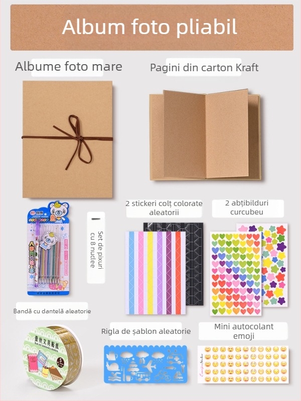 Album foto DIY retro cu copertă goală, pagini lipite manual, stil mini, 34 de pagini